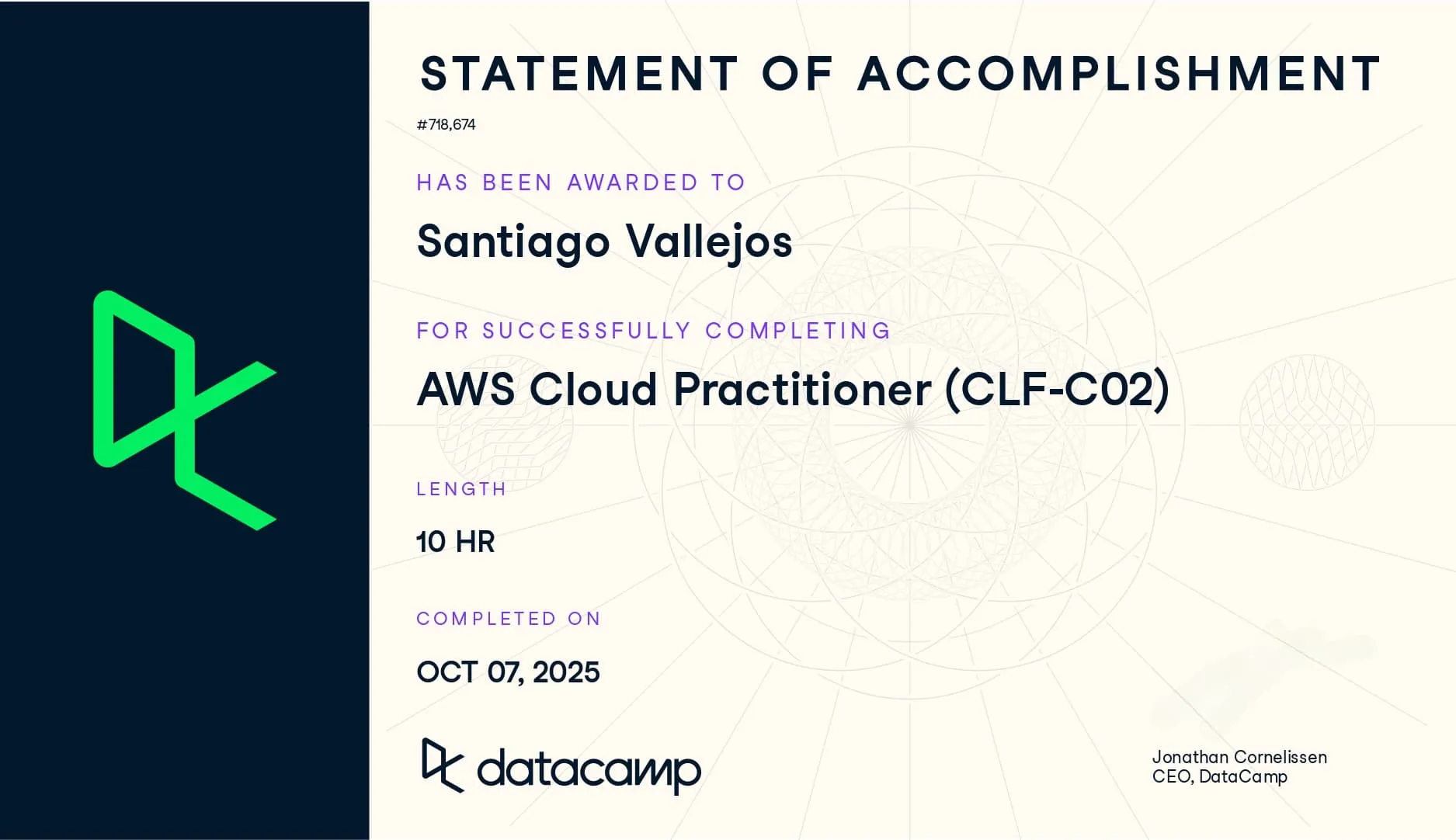 Certificado de AWS en DataCamp