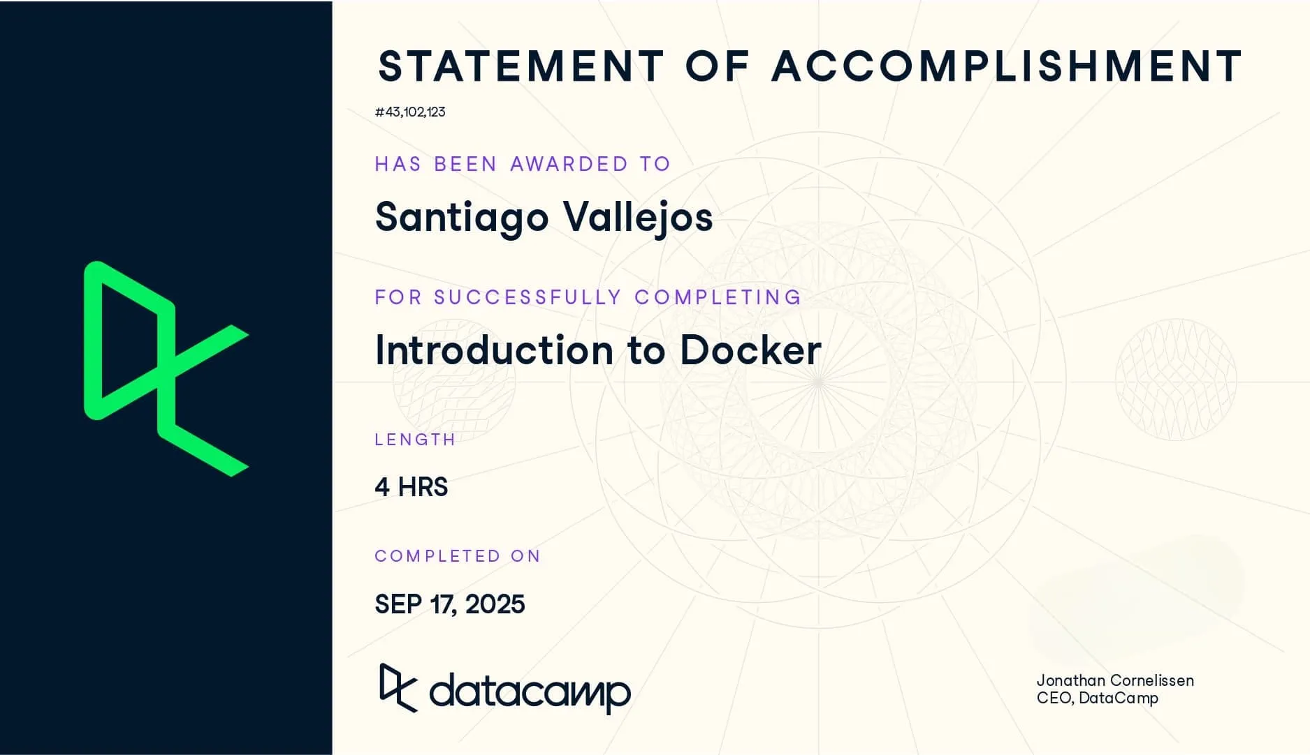 Certificado de Docker en DataCamp
