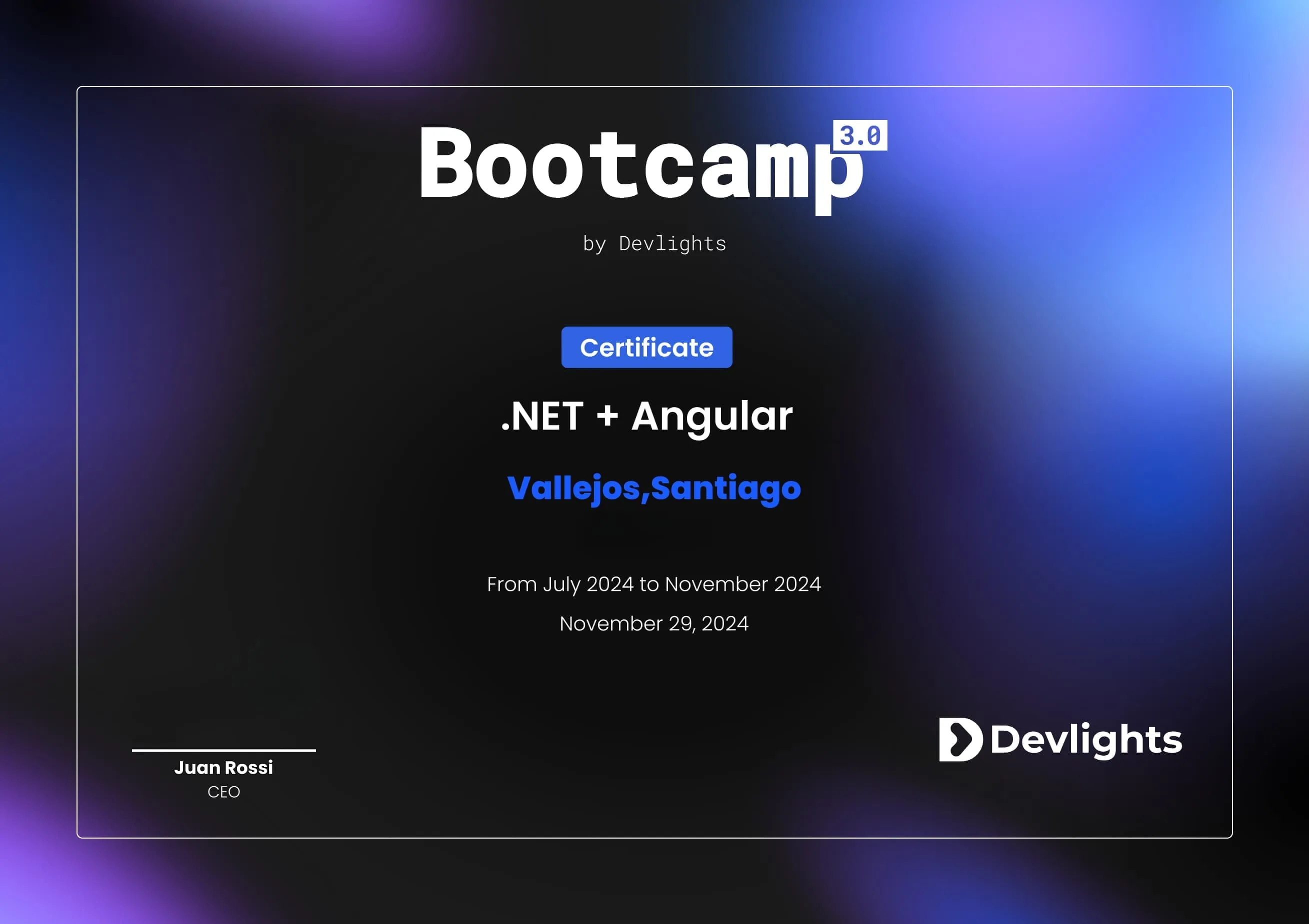 Certificado del Bootcamp 3.0 de Devlights