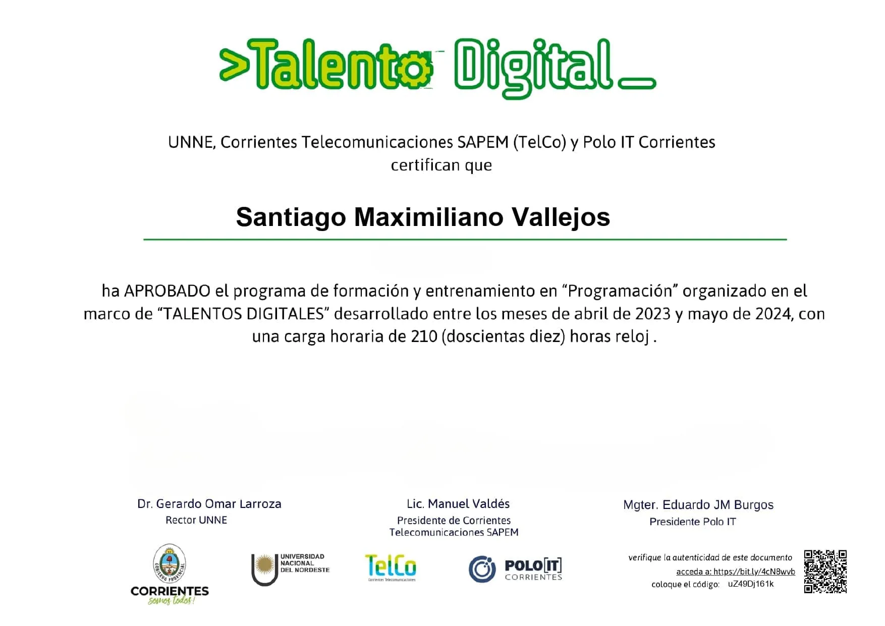 Certificado de Talentos Digitales